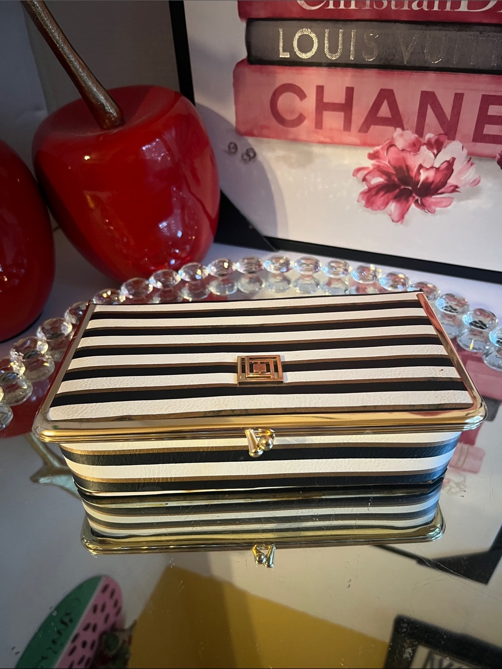 Striped Black & White with Gold Trim jewelry box - Picture 4 of 10